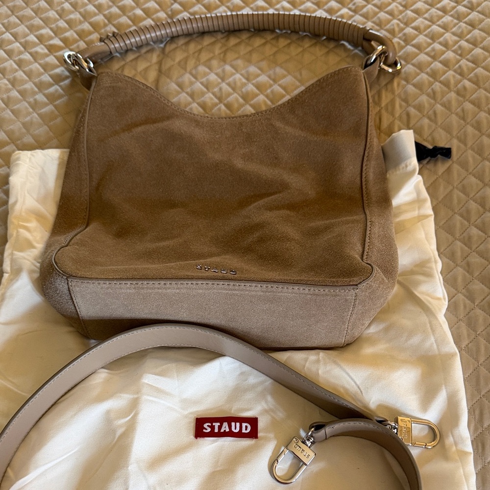 STAUD Brown Suede Shoulder Bag